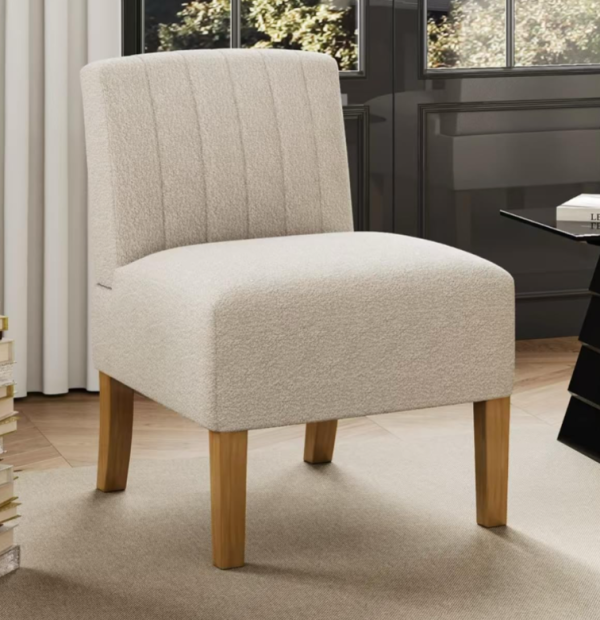 Vertical Stripe Fabric Armless Stool with Solid Wood Legs